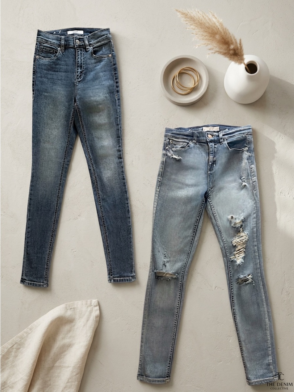 Dynamite DYNDNM Kate Skinny Jeans Dark & Light Blue Duo Size 25 Inseam 29”